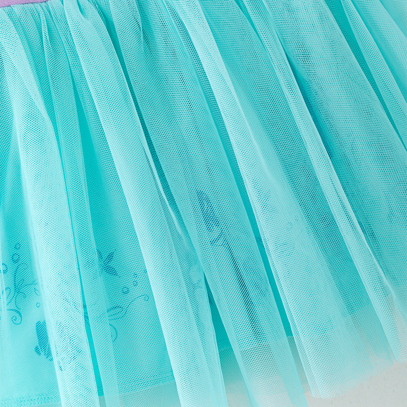 （In Stock）Girls Spring and Summer Mermaid Print Tulle Dress