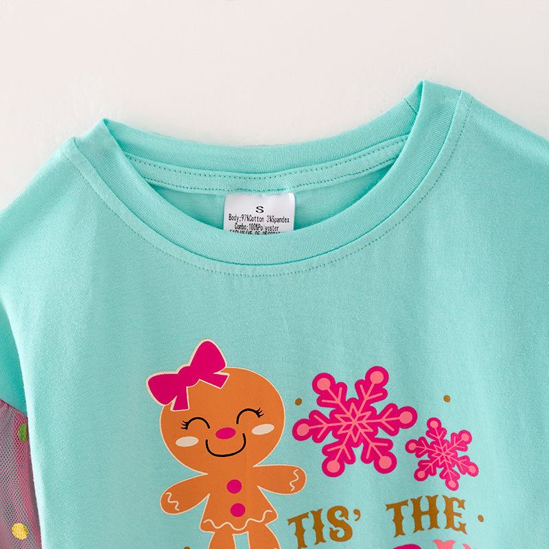 （In Stock G22-3-2）Girls Christmas Print T-shirt