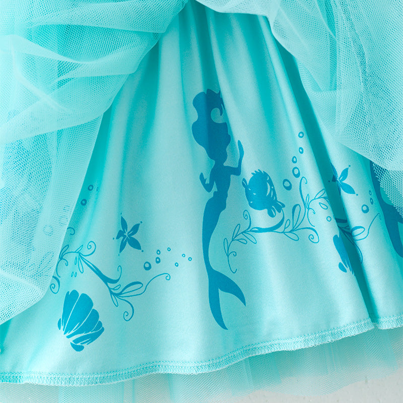 （In Stock）Girls Spring and Summer Mermaid Print Tulle Dress