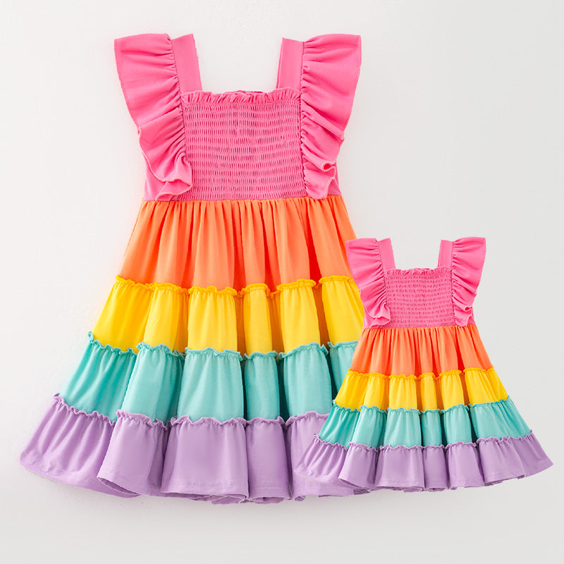 （In Stock）Mommy and Me Easter Color Matching Smocked Dress