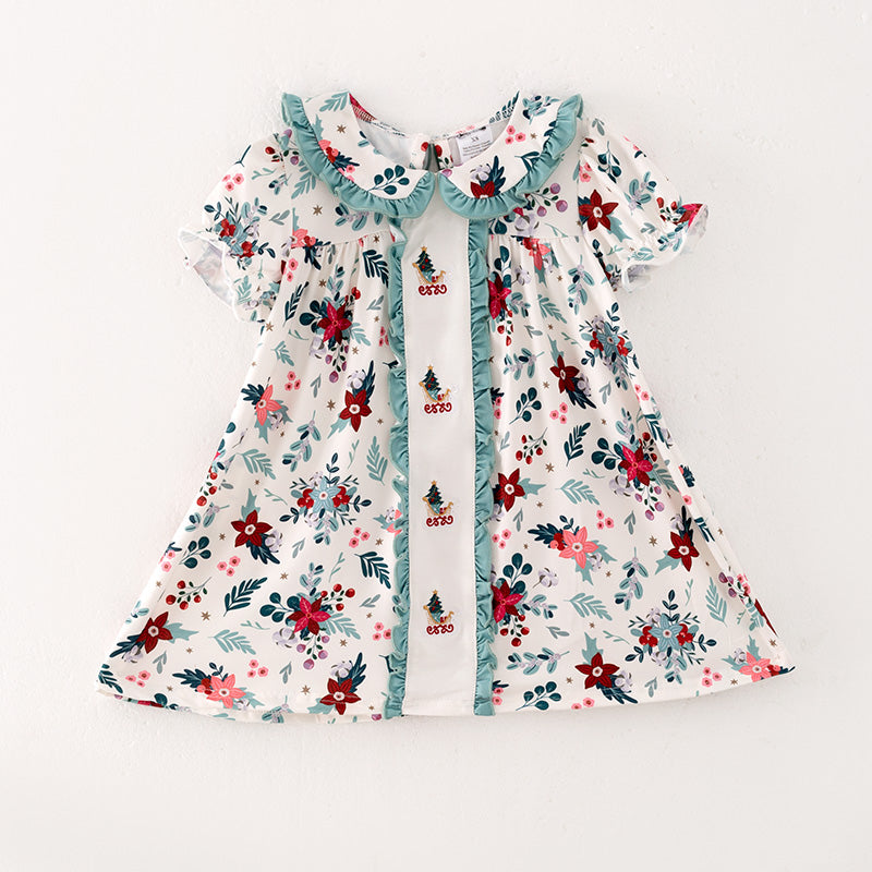 （In Stock L34-1-2）Girls Christmas Print Dress