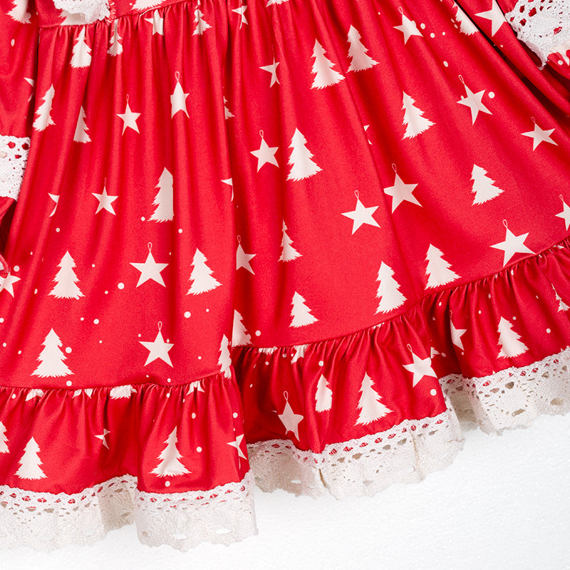 （In Stock L34-1-2）Girls Christmas Print Dress