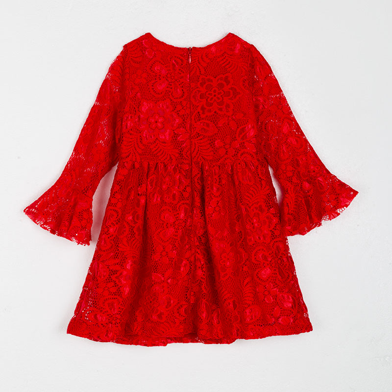 （In Stock G9-4-3）Girls Christmas Red Lace Dress