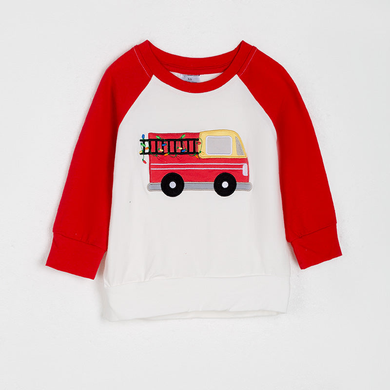 （In Stock L35-1-2）Boys Christmas Applique Top