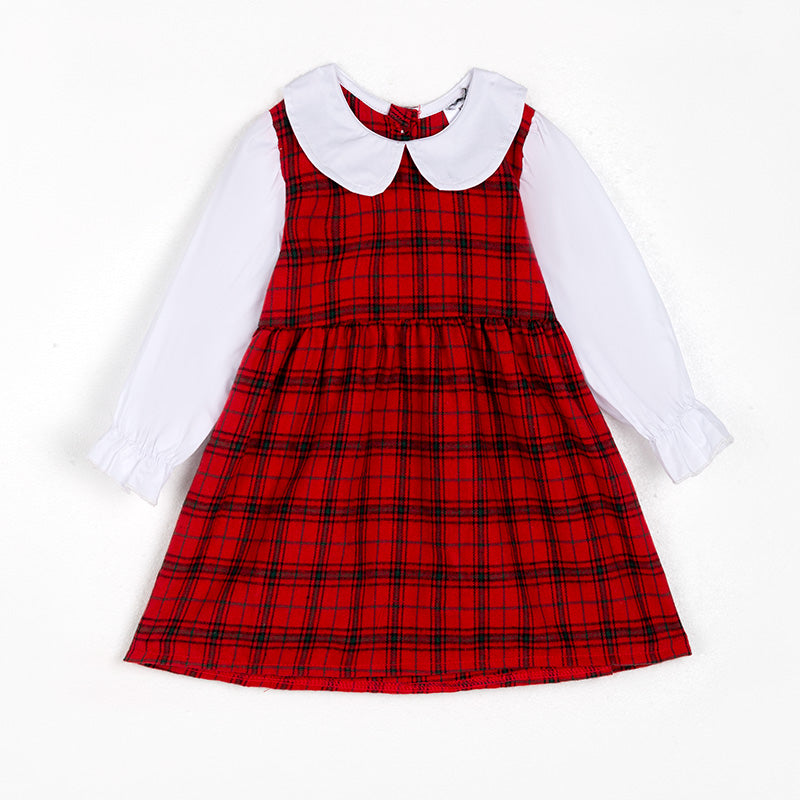 （In Stock L34-1-2）Girls Christmas Red Plaid Dress