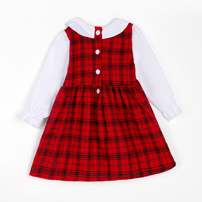 （In Stock L34-1-2）Girls Christmas Red Plaid Dress