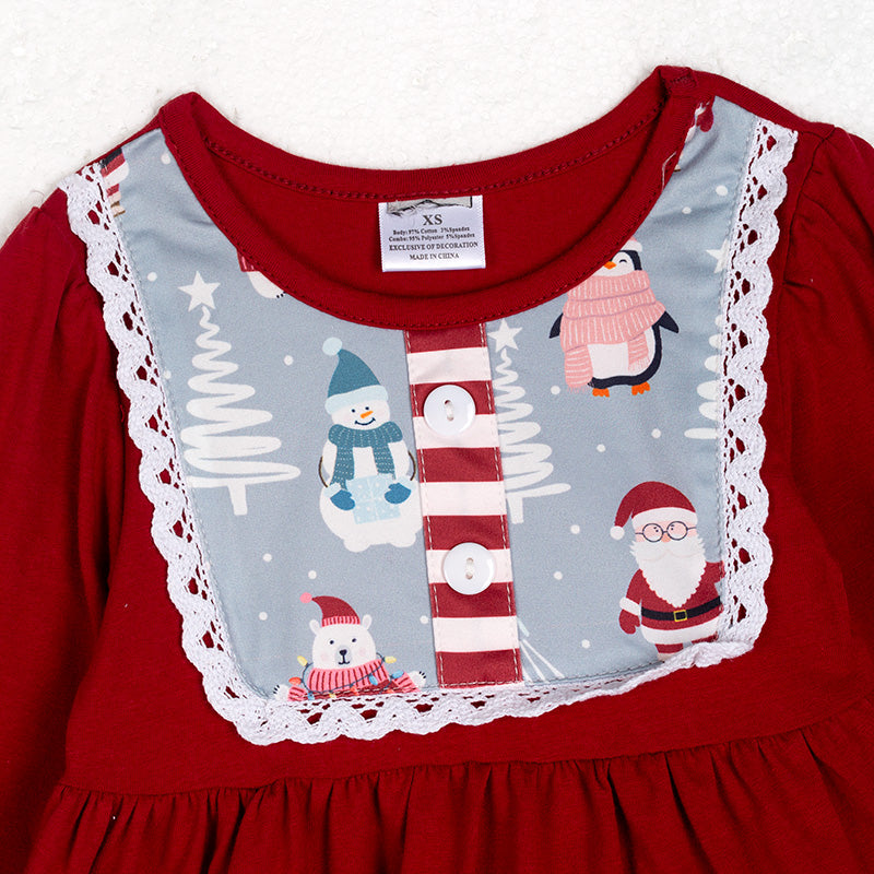 （In Stock L34-5-1）Girls Christmas Print Stripe Outfit Set