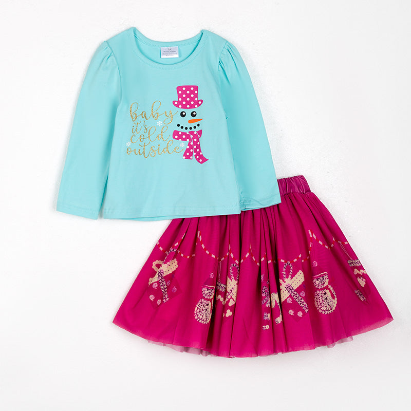 （In Stock G9-4-2）Girls Christmas Print Skirt Set