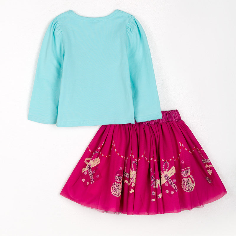 （In Stock G9-4-2）Girls Christmas Print Skirt Set