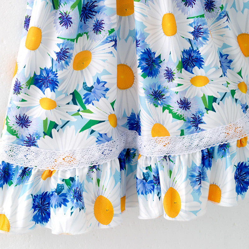 （In Stock）Girls Spring and Summer Daisy Print Smocked Slip Dress