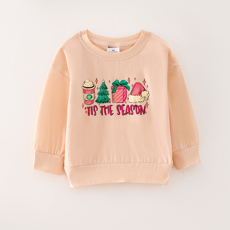 （In Stock L33-2-3）Girls Christmas Print Top