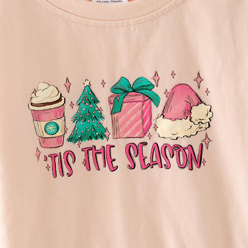 （In Stock L33-2-3）Girls Christmas Print Top