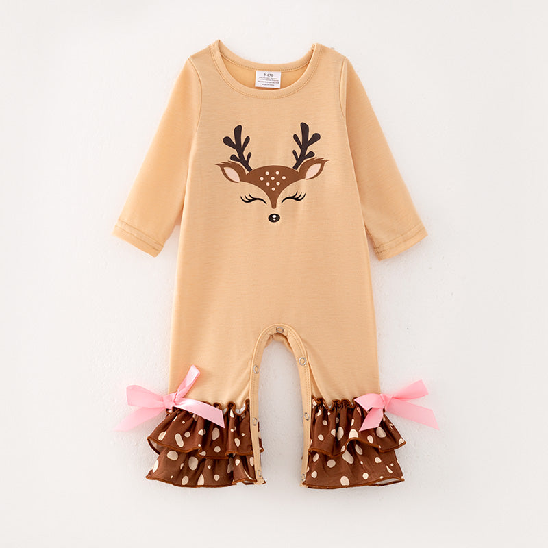 （In Stock G9-3-2）One Pack(11 Pieces total)Baby Girls Christmas Elk Print Romper