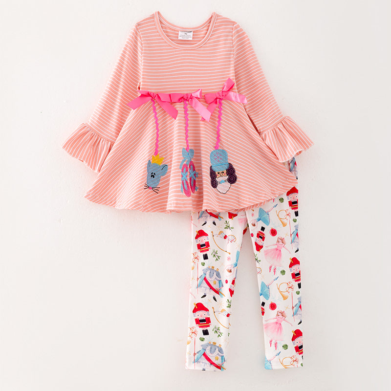 （In Stock L33-3-3）Girls Christmas Stripe Top Print Outfit Set