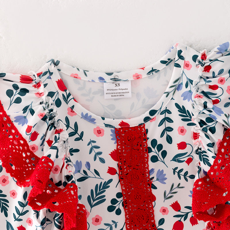 （In Stock L34-2-2）Girls Christmas Floral Print Dress