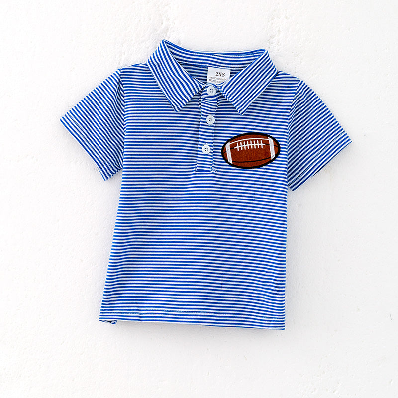 (In Stock)Boy's Blue Plaid Football Applique Top