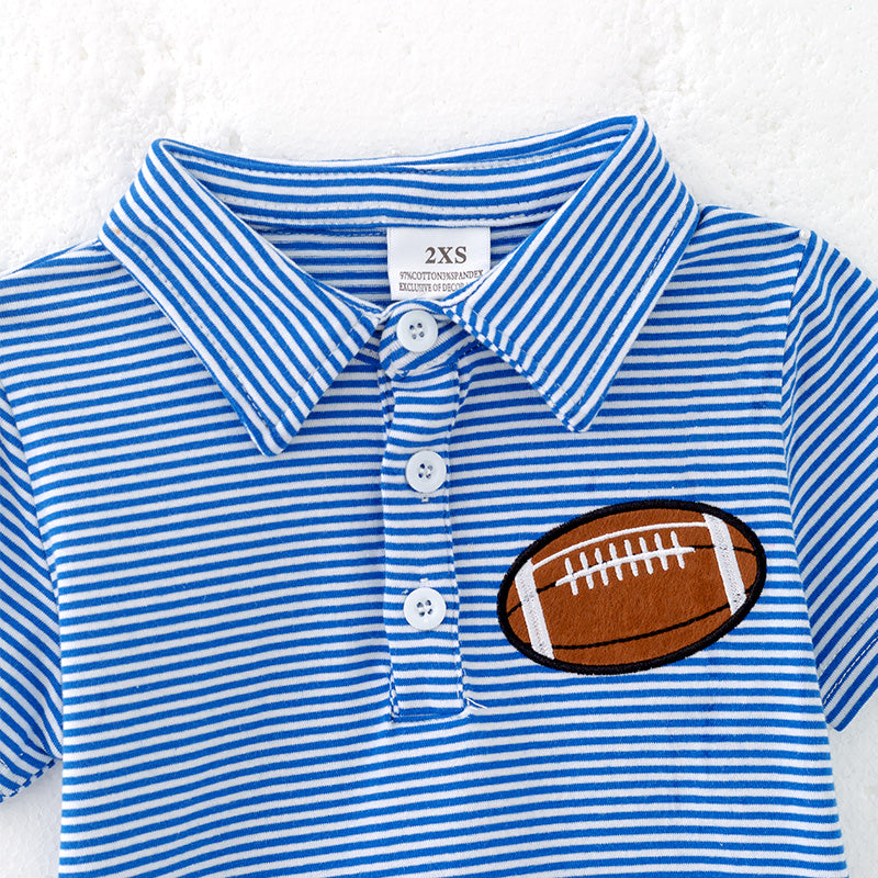 (In Stock)Boy's Blue Plaid Football Applique Top