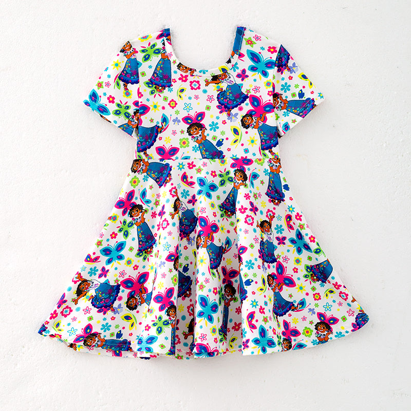 （In Stock）Girls Spring and Summer Cartoon Character Print Dress