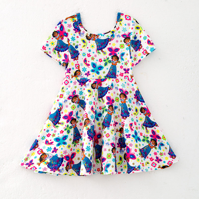 （In Stock）Girls Spring and Summer Cartoon Character Print Dress