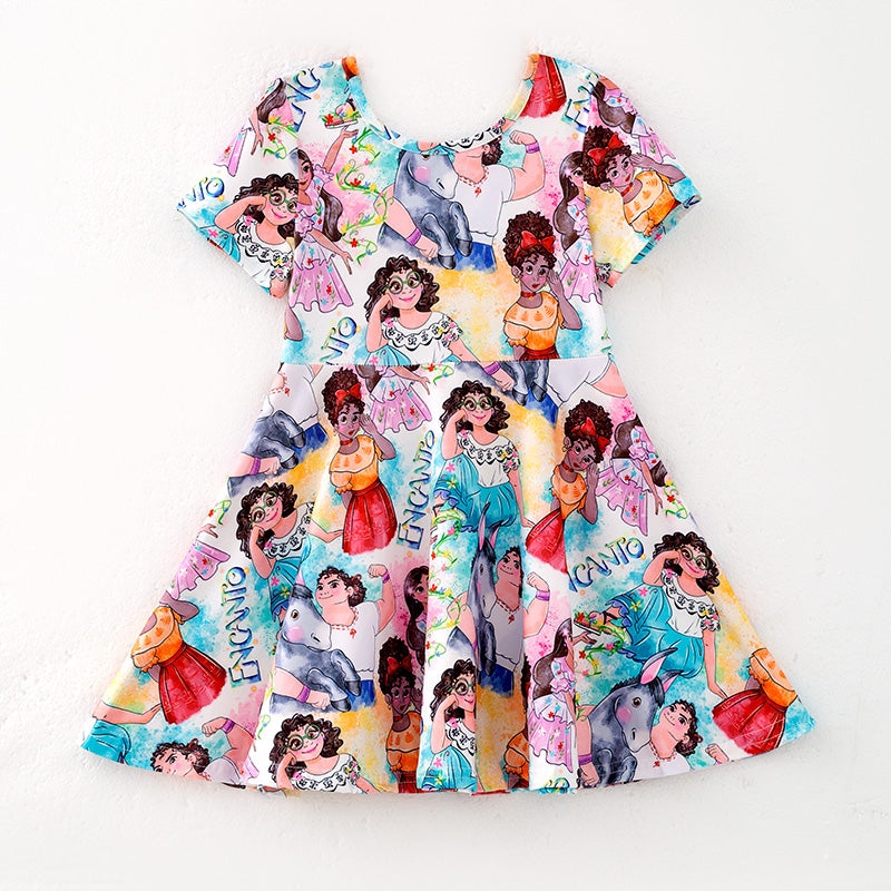 （In Stock）Girls Spring and Summer Cartoon Character Print Dress