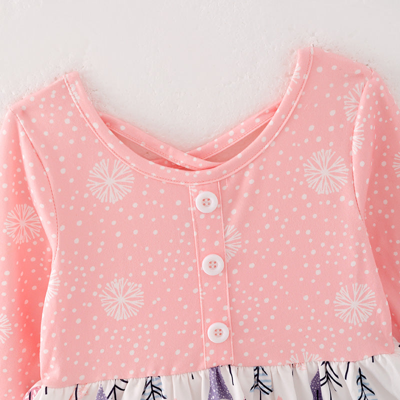 （In Stock L33-3-1）Girls Pink Christmas Print Dress