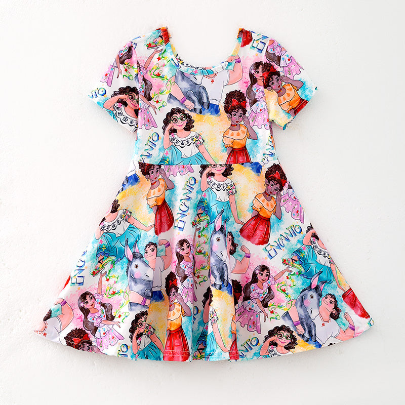 （In Stock）Girls Spring and Summer Cartoon Character Print Dress