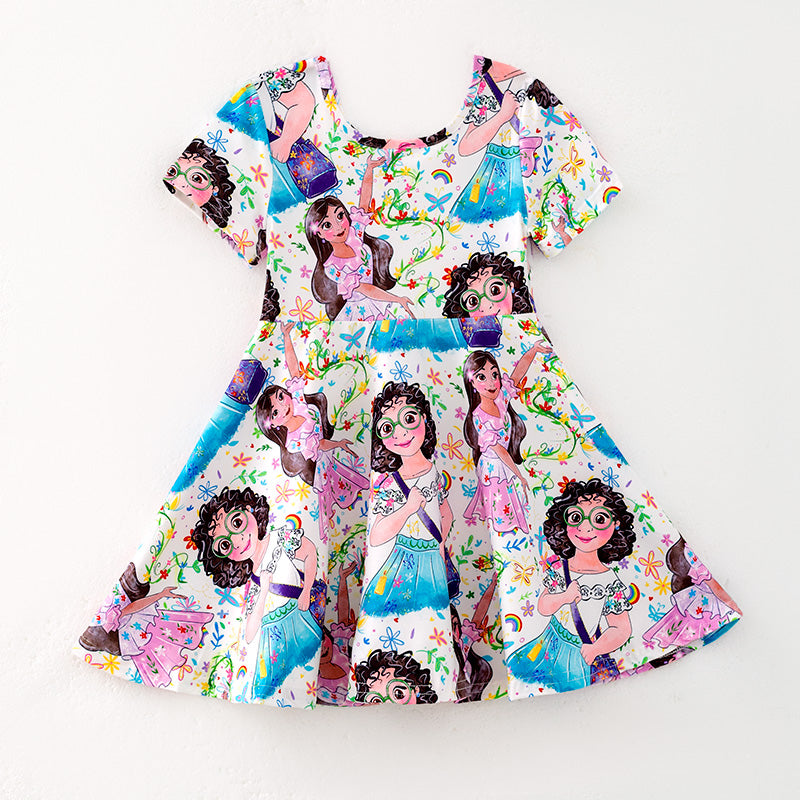 （In Stock）Girls Spring and Summer Cartoon Character Print Dress