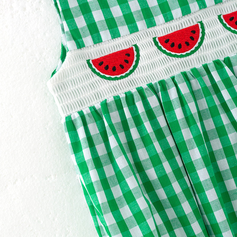 （In Stock）Toddler Boys Spring and Summer Watermelon Embroidery Smocked Romper