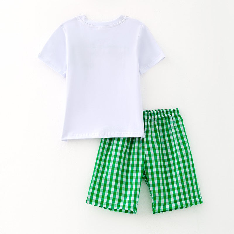 （In Stock）Boys Spring and Summer Watermelon Embroidery Smocked Shorts Set