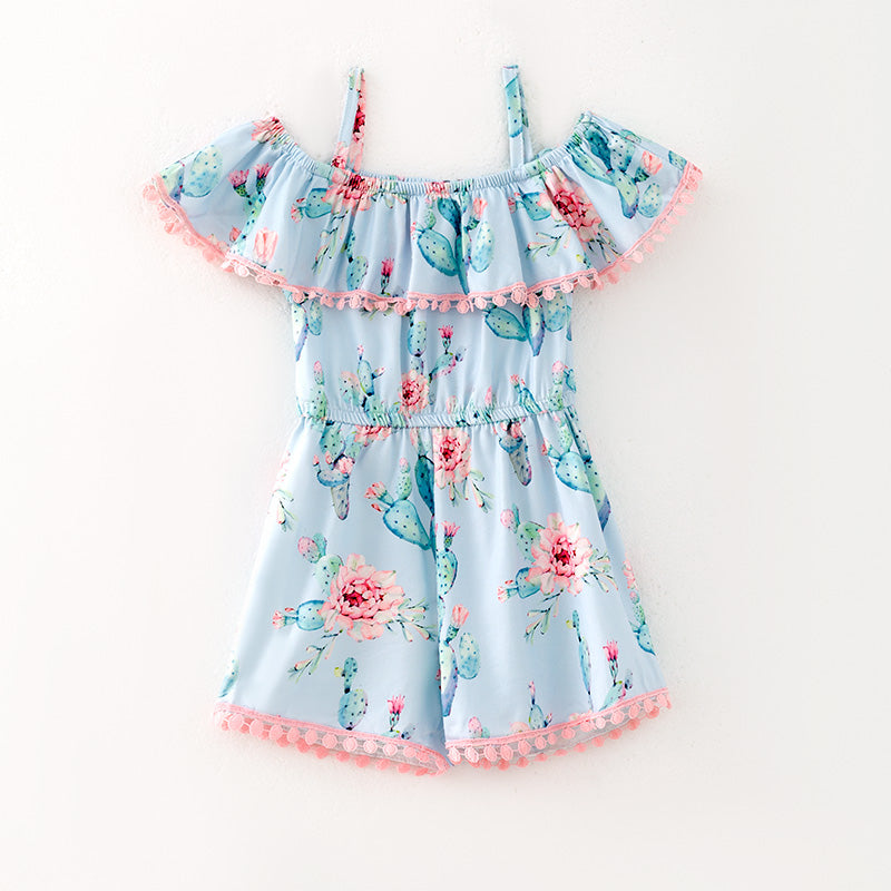 （In Stock）Girls Spring and Summer Cactus Print Jumpsuit