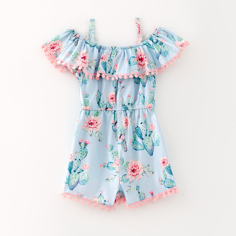 （In Stock）Girls Spring and Summer Cactus Print Jumpsuit