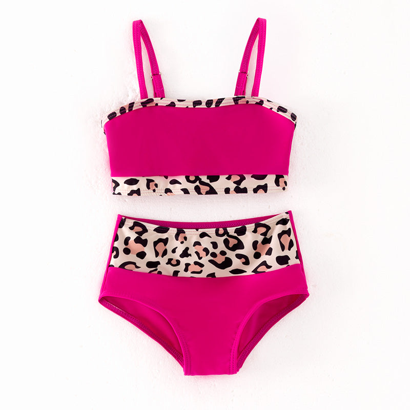 （In Stock）Mommy and Me Summer Hot Pink Leopard Print Swimsuit