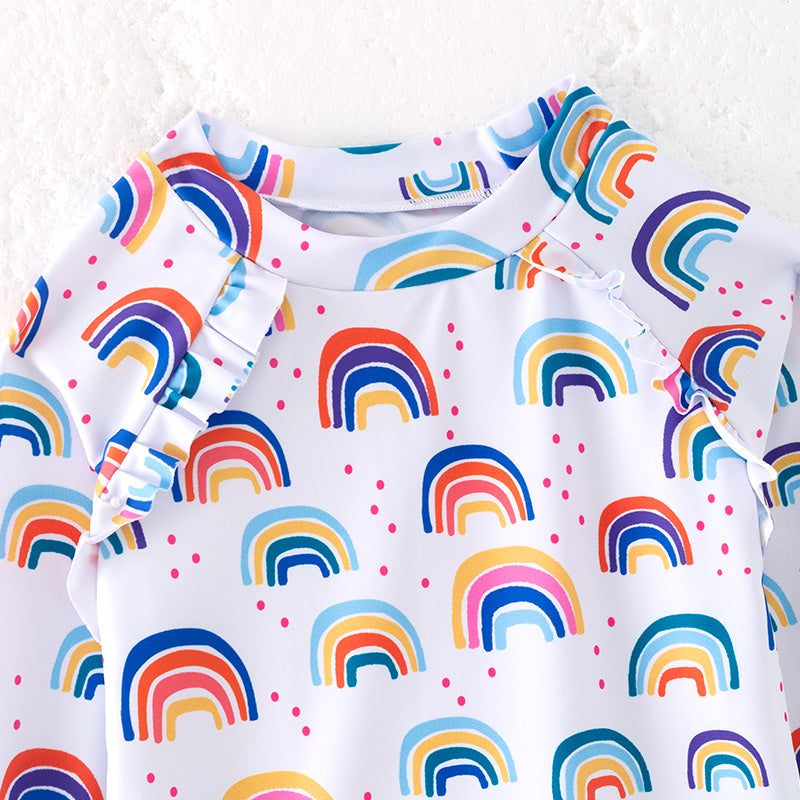 （In Stock）Girls Summer Rainbow Print Swimsuit