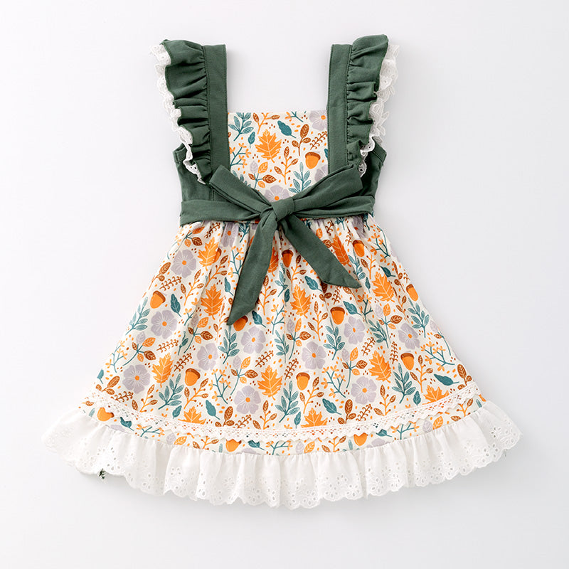 （In Stock G29-3-3）Girls Halloween Pumpkin Embroidery Dress