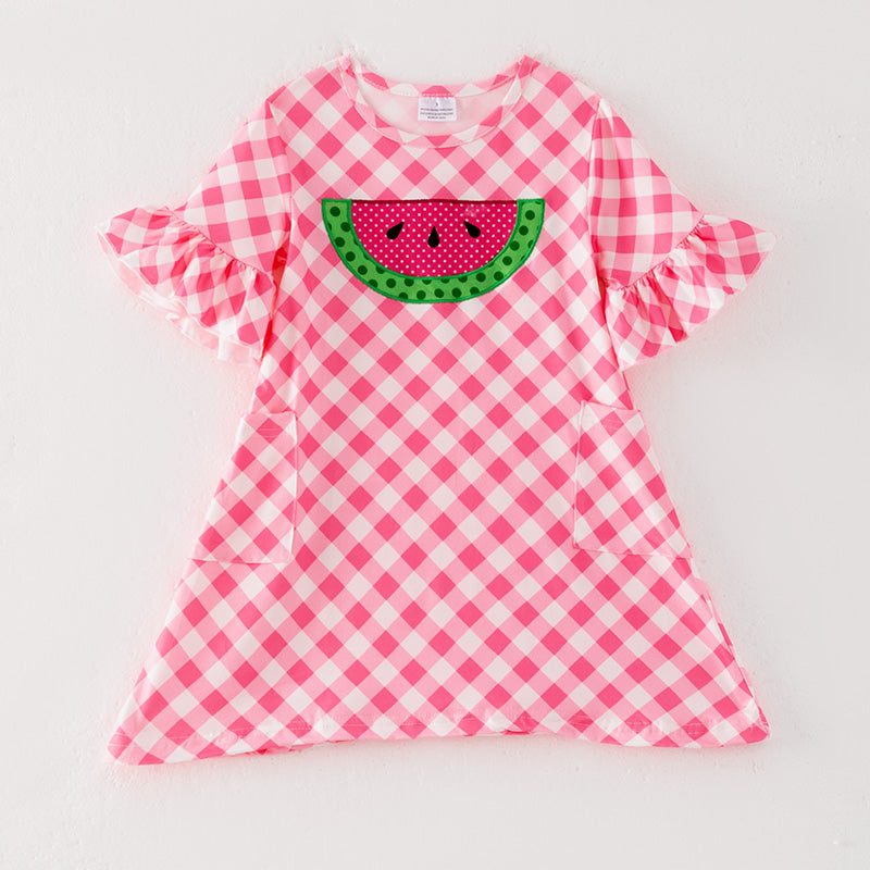 （In Stock）Girls Spring and Summer Watermelon Applique Dress