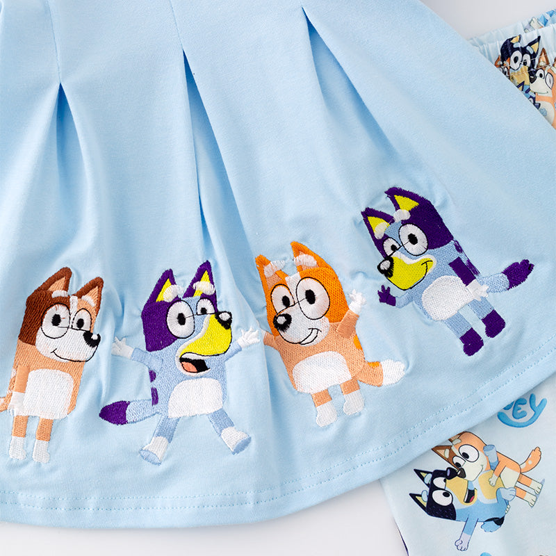 （In Stock G29-4-3）Girls Cartoon Embroidery Outfit Set