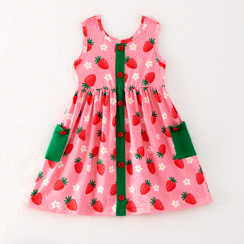 （In Stock）One Pack(17 Pieces total) Sale Girls Spring and Summer Strawberry Print Dress