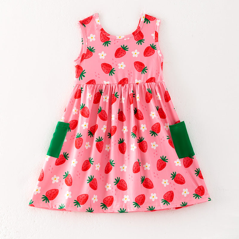 （In Stock）One Pack(17 Pieces total) Sale Girls Spring and Summer Strawberry Print Dress