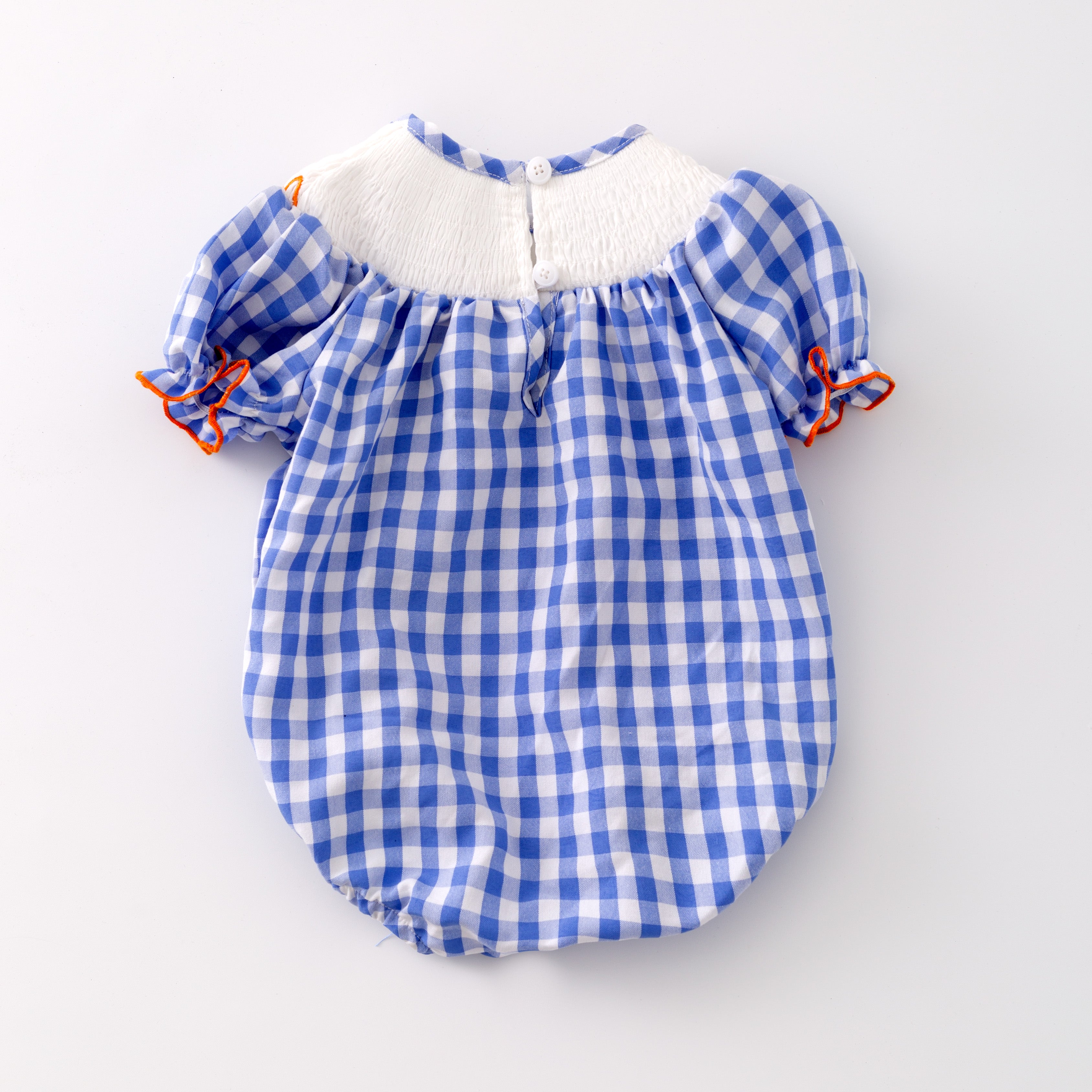 （In Stock G29-2-1）Baby Girls Halloween Blue Plaid Embroidery Romper