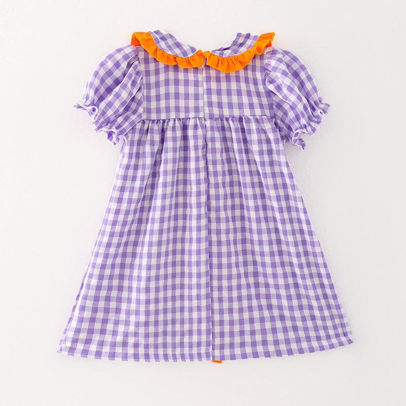 （In Stock G29-5-3）Girls Halloween Lavender Plaid Embroidery Dress