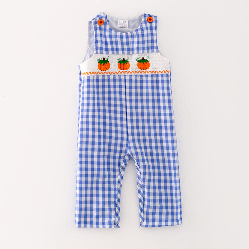 （In Stock G29-4-2）Baby Boys Halloween Blue Plaid Embroidery Romper