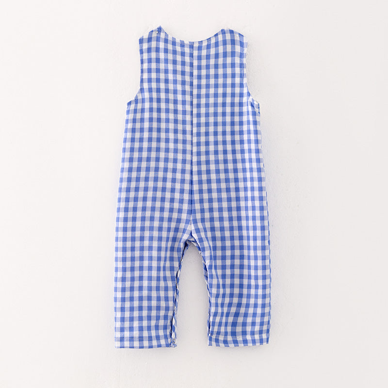 （In Stock G29-4-2）Baby Boys Halloween Blue Plaid Embroidery Romper