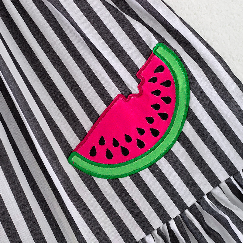 （In Stock）Girls Spring and Summer Watermelon Applique Smocked Slip Dress