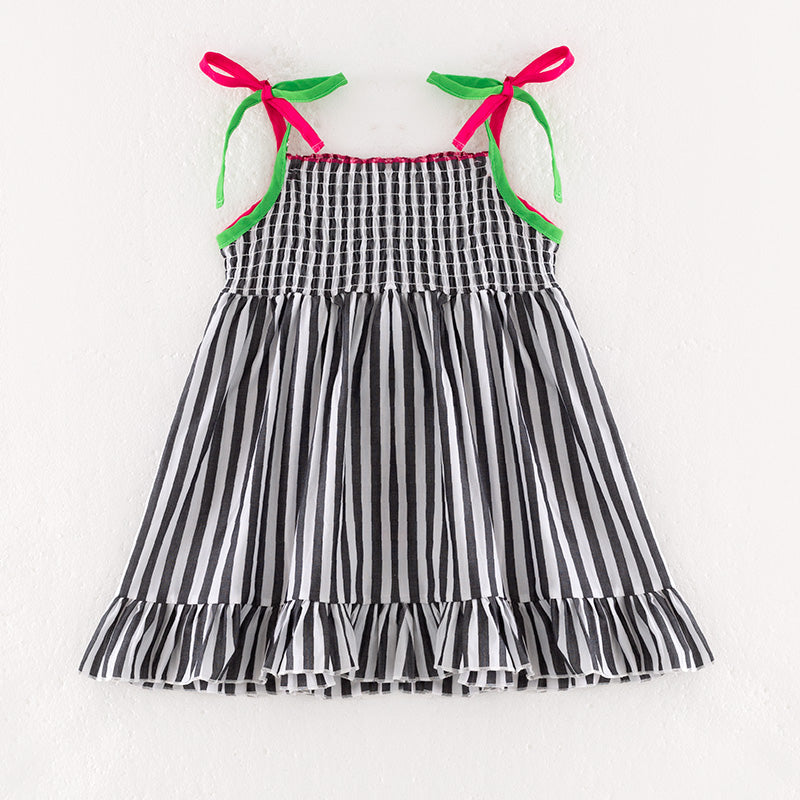 （In Stock）Girls Spring and Summer Watermelon Applique Smocked Slip Dress