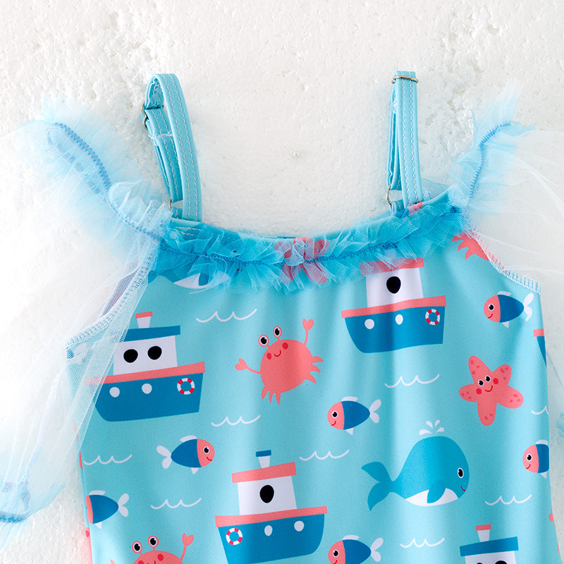 （In Stock）Girls Summer Sea Print Swimsuit