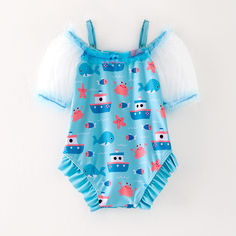 （In Stock）Girls Summer Sea Print Swimsuit