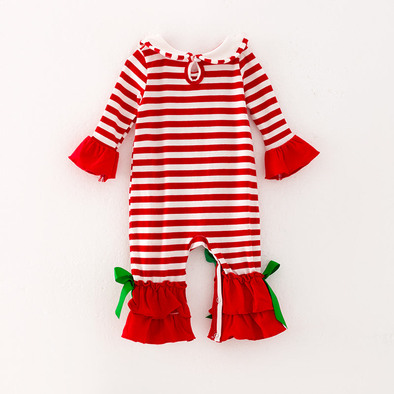 （In Stock L9-3-2）Baby Girls Christmas Print Stripe Romper