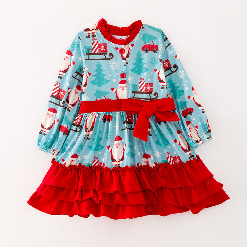 （In Stock L9-3-2）Girls Christmas Print Dress