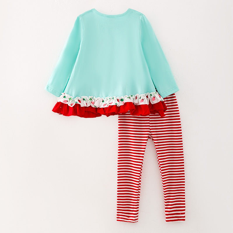 （In Stock G7-5-1）Girls Christmas Print Stripe Outfit Set