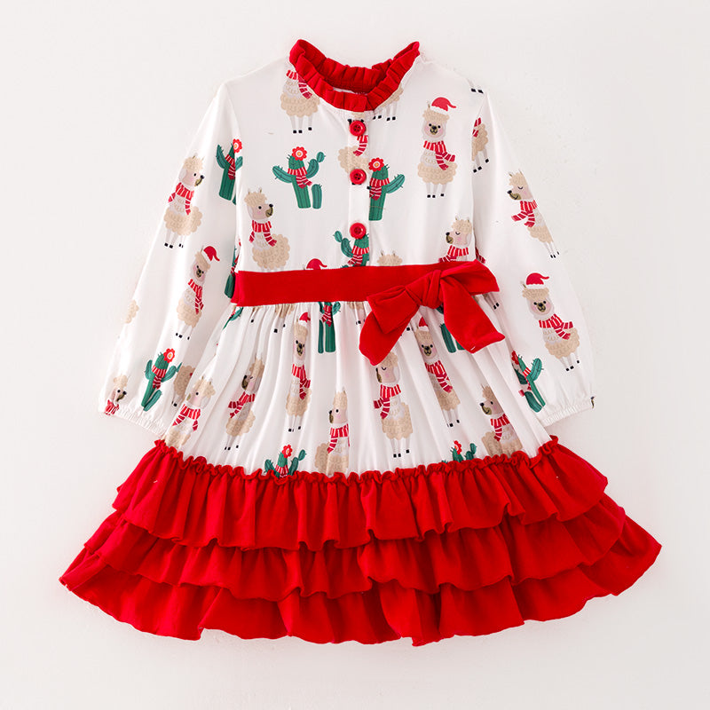 （In Stock G21-2-2）Girls Christmas Print Dress